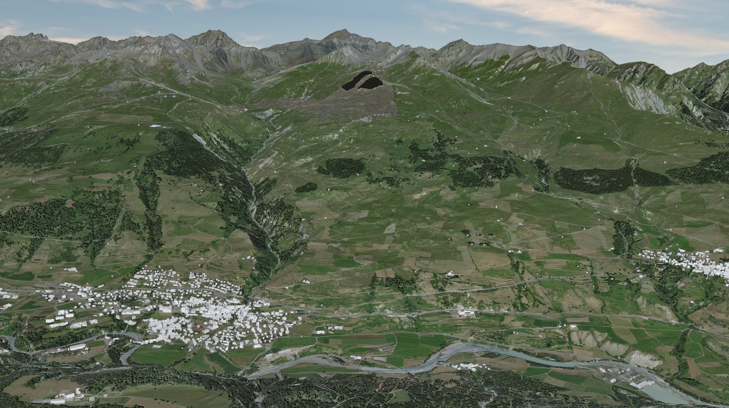 Visualisierung der Photovoltaikanlage ScuolSolar - Sicht von Piz Ajüz